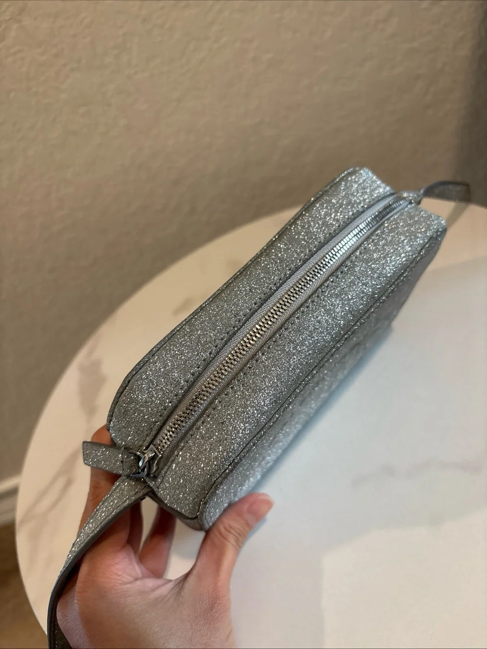 Balenciaga Glitter Silver Leather Camera Crossbody Bag Made In Italy